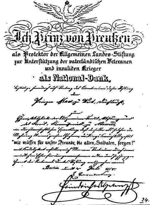 Bild: Urkunde: National Dank vom Prinz von Preu&szlig;en an Prinz Max